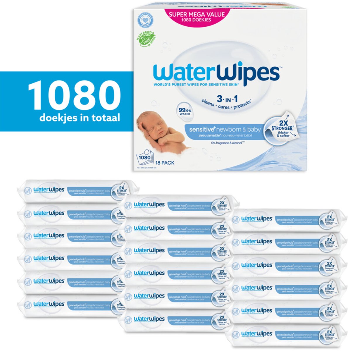 Waterwipes billendoekjes bio - 99,9% water - 18 x 60 - 1080 babydoekjes