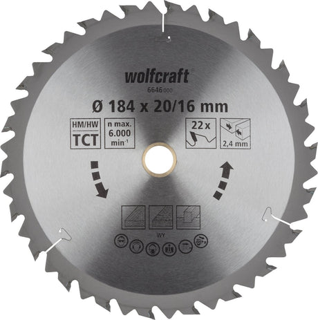 Wolfcraft - cirkelzaagblad 184x20 mm - 22 tanden - serie bruin - 6646000