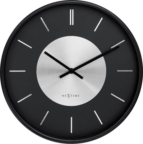 Nextime retro ii – wandklok – 25 cm – metaal – zwart zilver – stil
