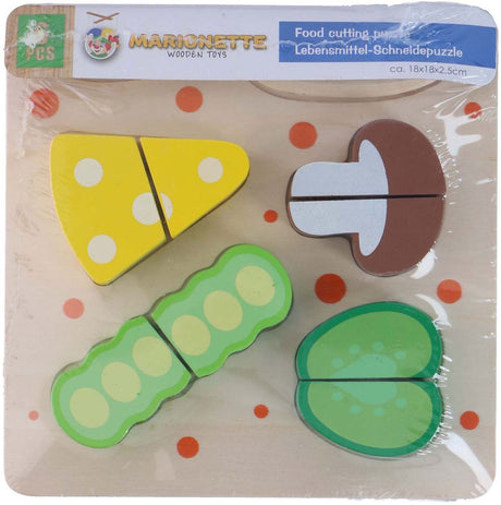 Marionette wooden toys houten snijpuzzel vlees - 10-delig - educatief speelgoed - bevordert fijne motoriek - realistische voedselvormen - 18x18x2,5 cm - meerkleurig