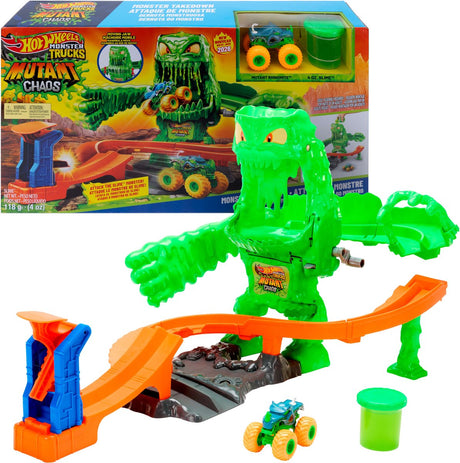Hot wheels monstertrucks versla het gemuteerde monster - speelset met speelgoedauto en slime