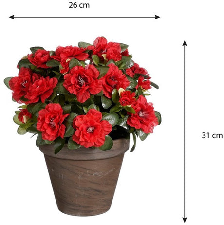 Mica decorations azalea kunstplant in bloempot stan - h31 x ø26 cm - rood
