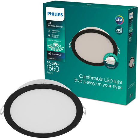 Philips led philips meson inbouwspot - plafondverlichting - diameter: 165mm - helder wit licht: 3000k - zwart