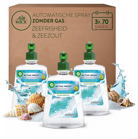 Air wick - active fresh luchtverfrisser marine frisheid zeezout - 3 navullingen
