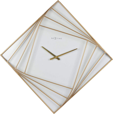 Nextime turning square – grote wandklok – 85 × 85 cm – metaal – goud wit