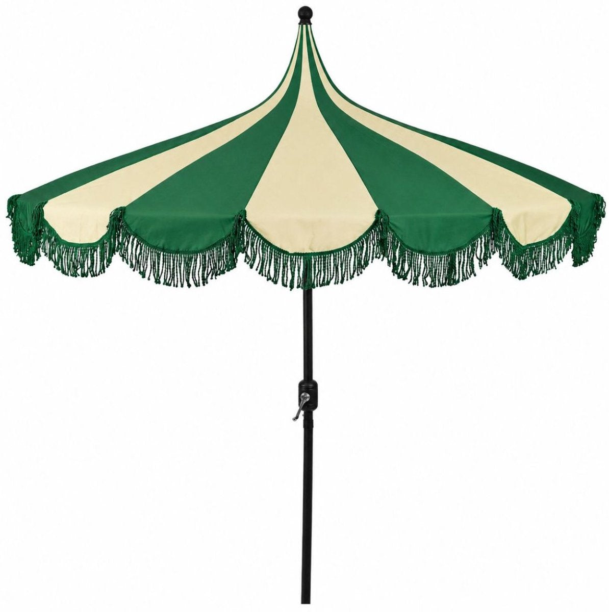 Mica decorations kim gestreepte parasol met draagtas - stokparasol 238 x ø235 cm - tuin of balkonparasol - polyester, staal - donkergroen