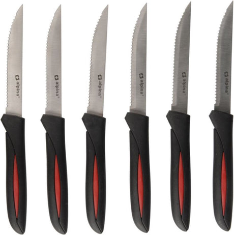 Alpina steakmessen - set van 6 - 23 cm - rvs - gekarteld - zwart