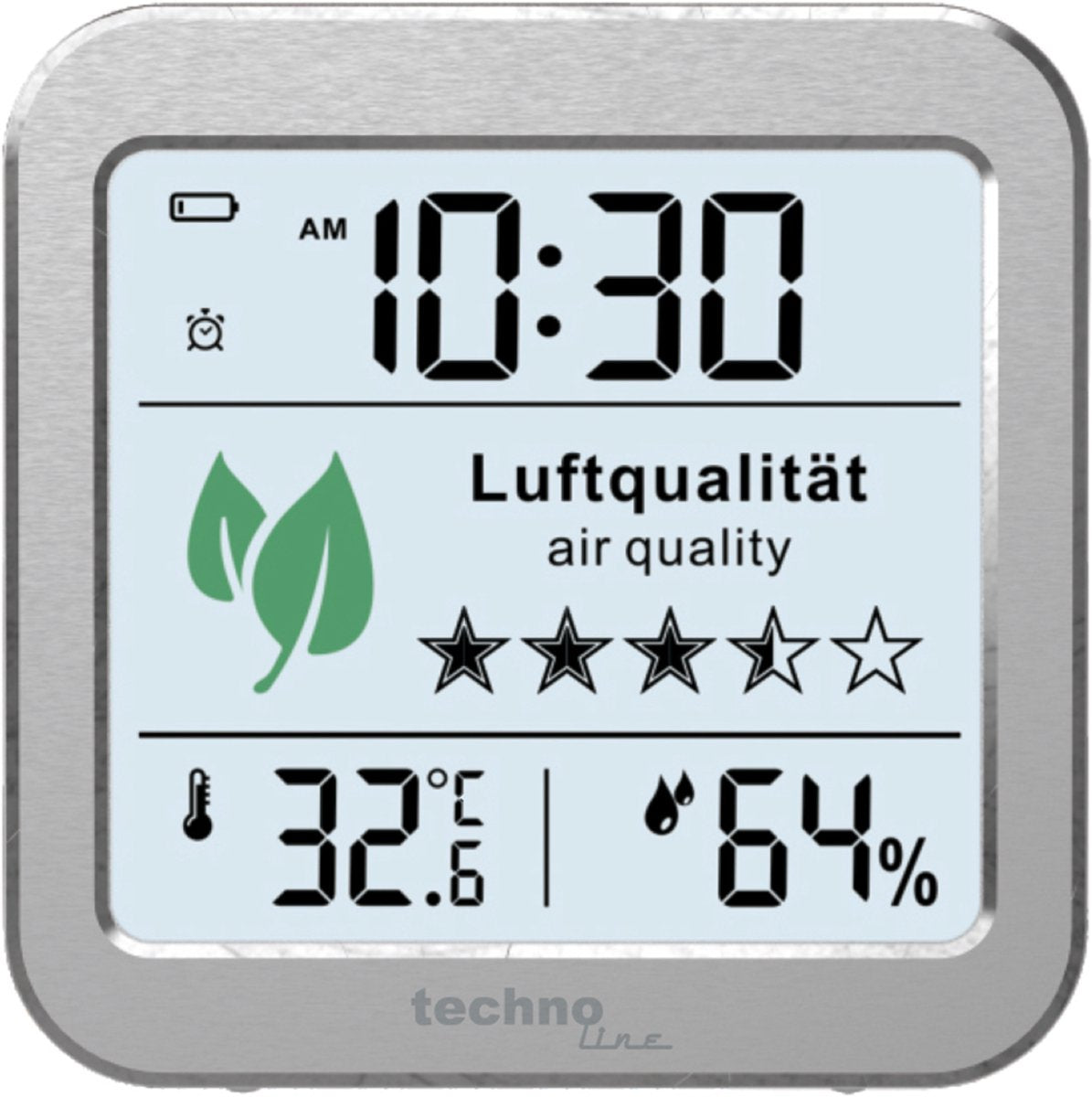 Technoline co2-meter wl 1020 met temperatuurweergave 82 x 82 x 25mm zilver