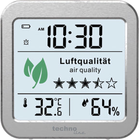 Technoline co2-meter wl 1020 met temperatuurweergave 82 x 82 x 25mm zilver