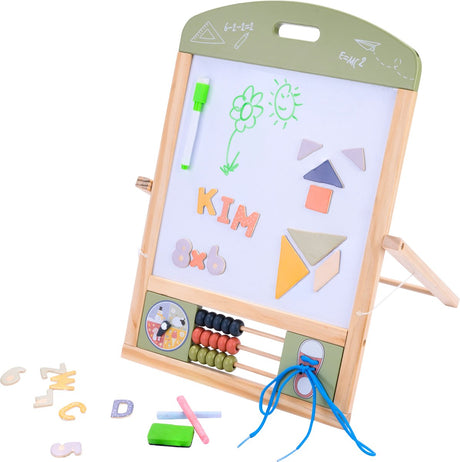 Jack jacky tafel schoolbord whiteboard – multifunctioneel 2-in-1 educatief speelbord – krijt- en magnetisch bord – leerbord met klok telraam – motoriek leren oefenen – inclusief accessoires – engelhart