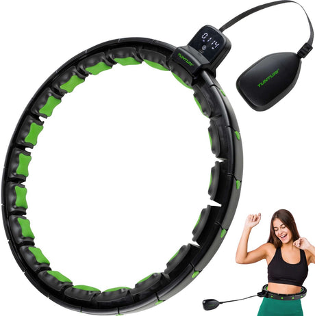 Tunturi smart adjustable hoelahoep - massage hoela hoep met gewicht - fitness hula hoop 1,5 kg - taille omtrek verstelbaar van 44 tot 106 cm - incl. display