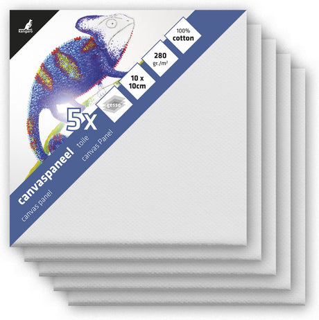 Kangaro canvaspaneel - 10x10 cm - 3mm board - 3x primed - set 5 stuks - k-801010