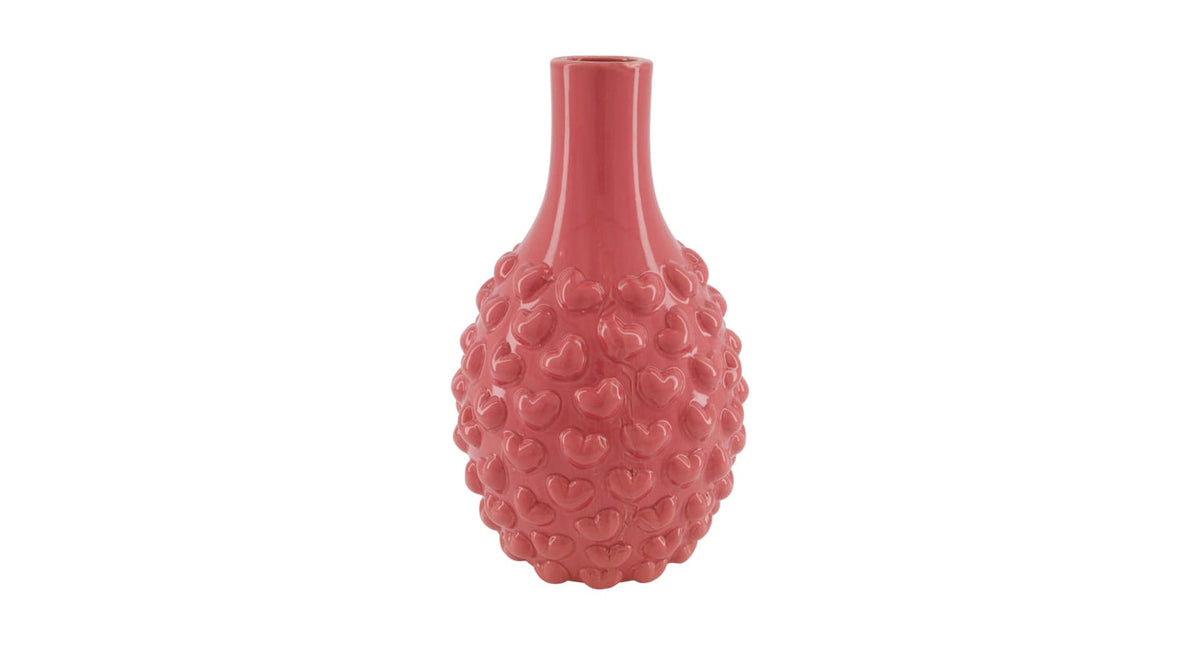 Vase hearts ceramic 21.5x21.5x35.5cm dark pink