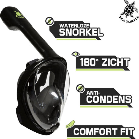 Sea turtle snorkelmasker - snorkel - duikbril - snorkelset - full face masker - volwassenen - zwart - s m