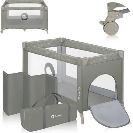 Lionelo campingbedje 3 in 1 - baby bed inklapbare box reisbedje - 60x120 cm - 0-36 maanden tot 15 kg - met comfort matras - zij-ingang met rits - wielen - transporttas - stefi babybed babybox ledikant