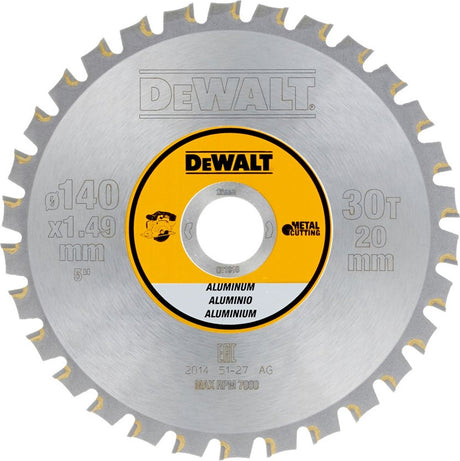 Dewalt ø 140mm asgat 20mm 30t cirkelzaagblad voor aluminium - dt1910-qz