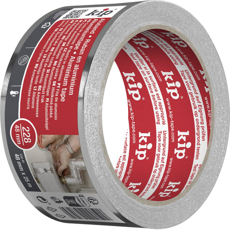Kip 228 aluminiumtape - zilver 48 mm x 25 m - zuivere aluminiumtape voor isolatie- en installatiewerkzaamheden aan verwarming en ventilatie - moeilijk ontvlambaar (din 4102 b1) en hittebestendig tot 100°c voor isolatieplaten en buisisolatie