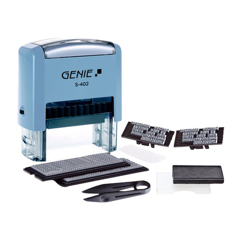 Genie s-402 stempel set - stempel op maat - incl. inktsysteem - maximaal 4 regels - thuis kantoor - zwart