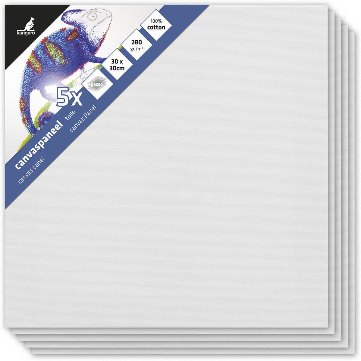 Kangaro canvaspaneel - 30x30 cm - 5 stuks - canvas schilderijdoek - k-803030