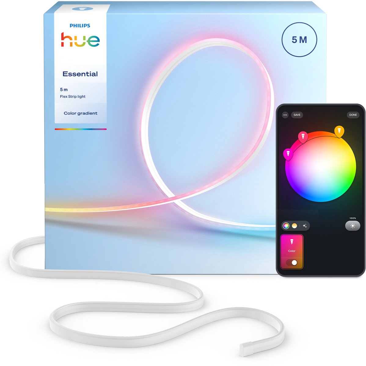 Philips hue essential flex led strip - 5m - gekleurd neonlicht - dimbaar - buig in elke vorm - bediening via onze app of met je stem