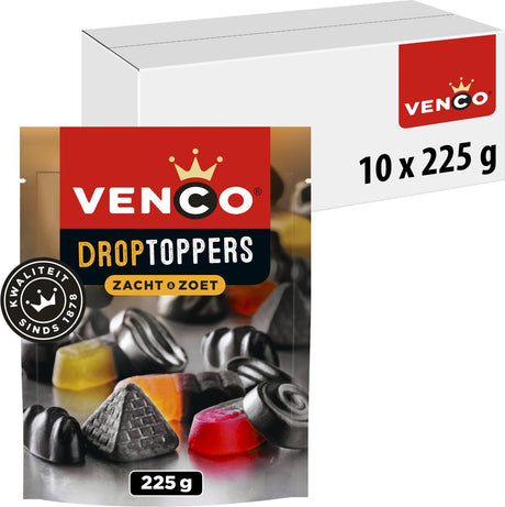 Venco droptoppers zacht zoet - drop fruitsmaken - 10x225g