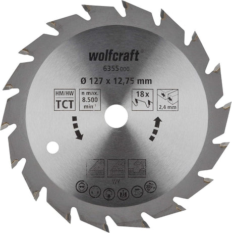 Wolfcraft - cirkelzaagblad 127mm - 18 tanden - 12,75 m boring - voor cirkelzaag - 6355000