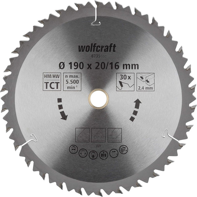 Wolfcraft - cirkelzaagblad 190 x 16 mm - 30 tanden - handcirkelzaagblad - 6735000