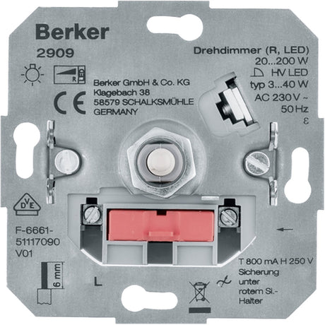 Berker dimmer inbouwelement 2909 universeel draai-uit (led 3-40 w, halogeen 20-200 w)