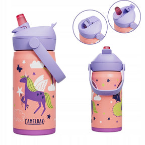 Camelbak thrive flip straw drinkfles kids - 350 ml - rvs - met rietje - isolatie waterfles - roze (magic unicorns)
