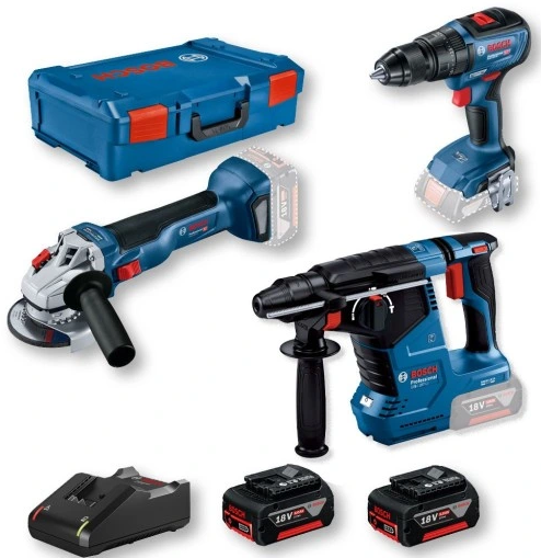 Bosch combo set 18v (gsb 18v-50, gws 18v-10, gbh 187-li) 2x5,0ah,xl-boxx …