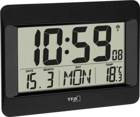Tfa dostmann 60.4519.01 wandklok zendergestuurd 215 mm x 26 mm x 160 mm zwart groot display