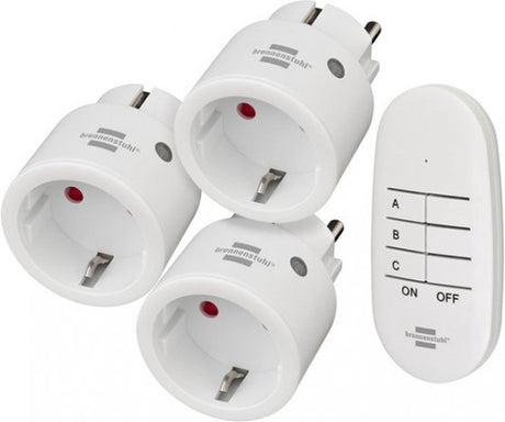 Brennenstuhl comfort-line draadloze schakelaarset mini 3+1, 3 mini draadloze schakelaars (voor binnenshuis, met afstandsbediening en hogere contactbescherming) wit