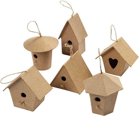 Creativ company mini vogelhuisjes, h: 7 cm, 6stuks