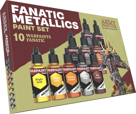 The army painter warpaints fanatic: metallics miniature paint set, 10 acryl metallics verven 18ml, incl. goud, koper, metaal, brons en zilver