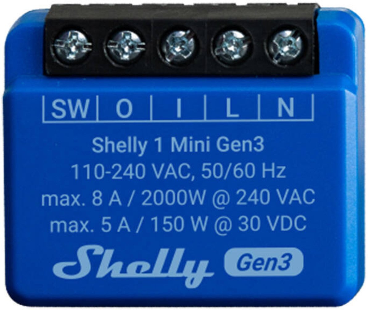 Shelly 1 mini wi-fi bluetooth-controller voor een slimme douaneticasysteem