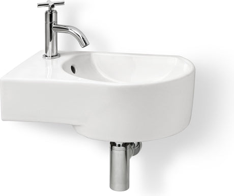 Differnz apollo fonteinset - toiletfontein keramiek wit - kraan gebogen kruis chroom links - inclusief sifon en afvoerplug - hangend model - afmeting 41.5 x 27 x 14 cm