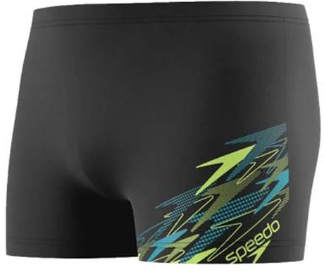 Speedo medley logo aquashort heren - strakke zwembroek heren met vormvaste pasvorm - zwemboxer heren met voering - sportzwembroek heren met trekkoord - zwart groen - m