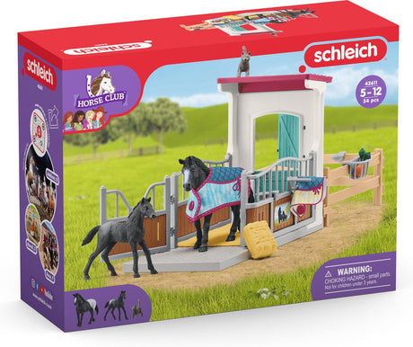 Schleich horse club - paardenbox - met merrie veulen - afneembaar zadel hoofdstel - paarden speelgoed - kinderspeelgoed