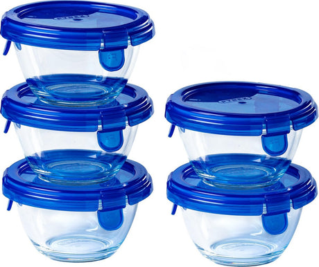 Pyrex - cook go schaal rond met deksel 200 ml set van 5 stuks - transparant blauw