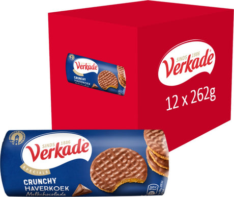 Verkade crunchy haverkoek koekjes - melkchocolade - 12 x 262 gram
