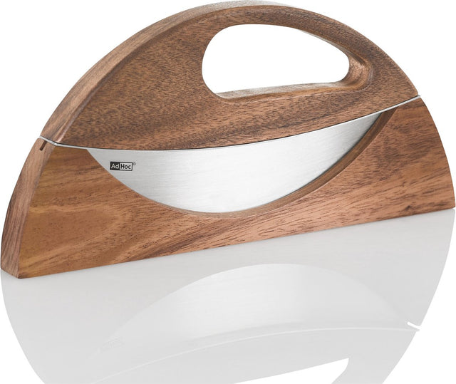 Ad hoc adhoc wave universeel hakmes - acaciahout - ergonomische curve - voor kruiden knoflook - rvs klinge