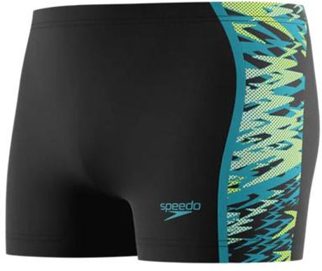 Speedo hyperboom splice aquashort heren - chloorbestendige zwemboxer heren - kleurvaste strakke zwembroek heren - sportzwembroek heren met trekkoord - zwart groen - s
