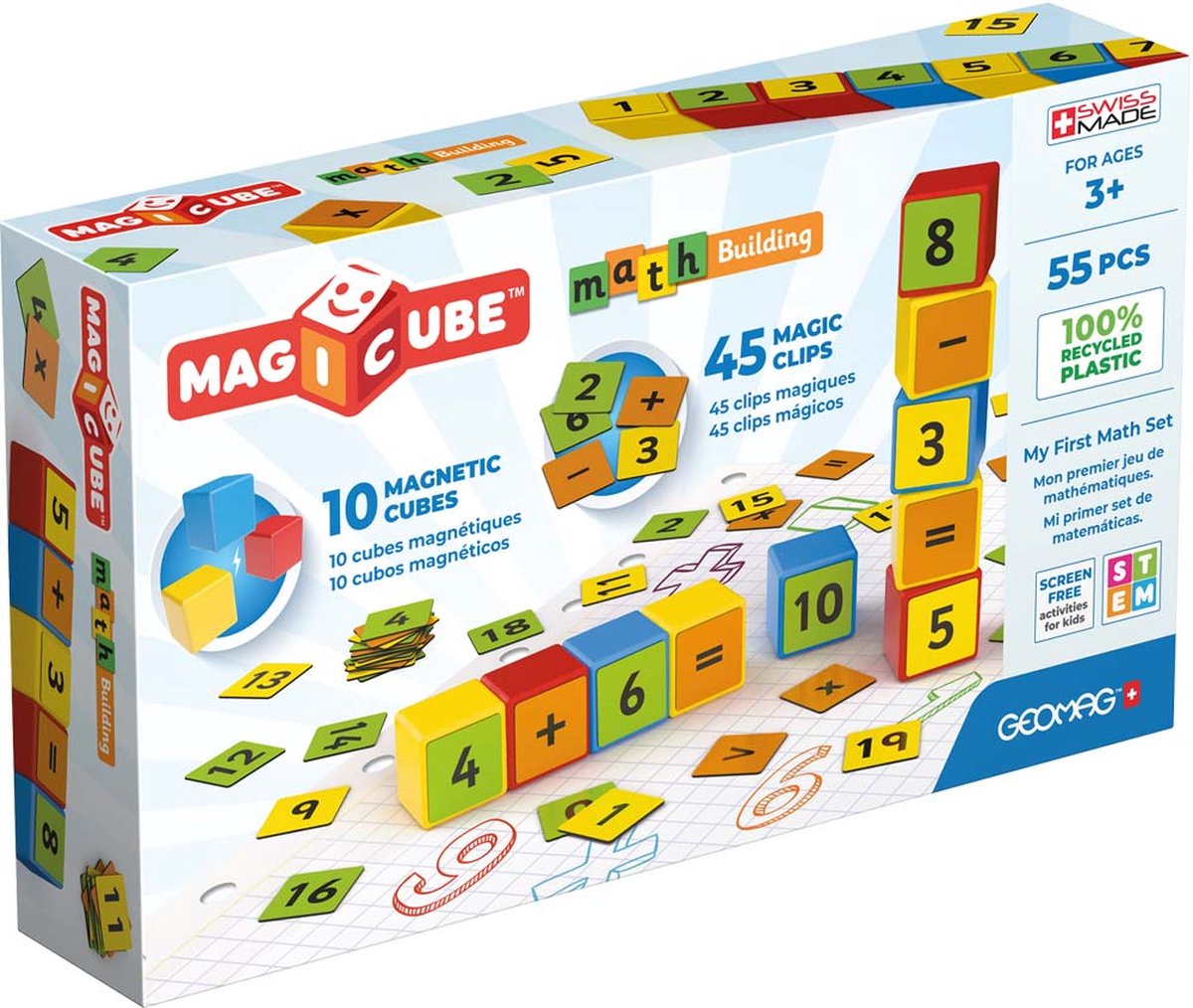 Geomag magicube wiskunde bouw recycled - magnetische stem bouwblokken - 55-delig - vanaf 3 jaar