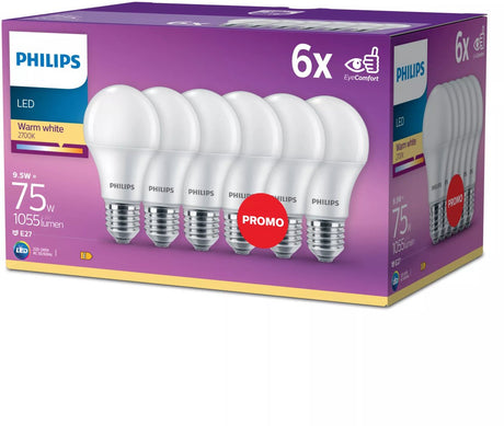 Philips led energiezuinige lamp mat - 75 w - e27 - warmwit licht - 6 stuks - bespaar op energiekosten