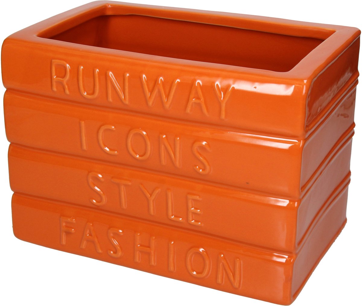 Hd collection bloempot boeken fine earthenware oranje 25.3x16x18cm