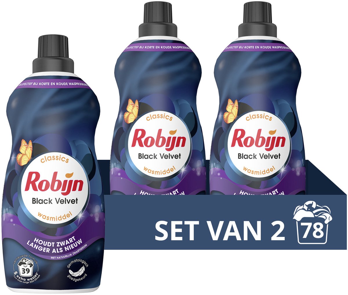 Robijn -vloeibaar wasmiddel - klein krachtig - black velvet - 2 flessen- 78 wasbeurten - voordeelverpakking