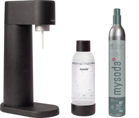 Mysoda woody black bruiswatermaker – behuizing van biocomposiet op houtbasis – incl. co2-cilinder en 1 liter fles – zonder stroom