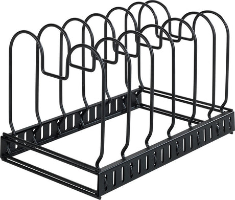 Wenko uitschuifbare borden- en pannenhouder mat zwart staal - 6 vakken - verstelbaar - uittrekbaar - keukenorganizer - keukenrek voor pannen en borden