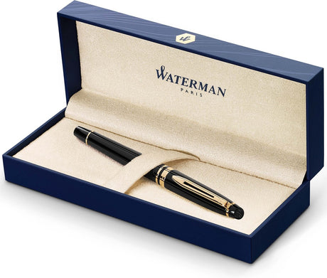 Waterman expert vulpen - glimmend zwart 23k gouden rand - medium penpunt - cadeauverpakking