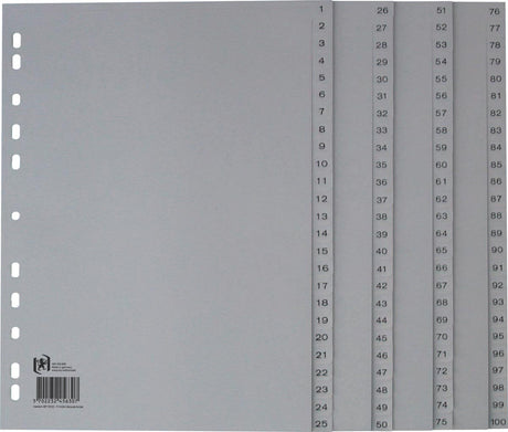 Oxford tabbladen, a4, uit pp, 11-gaatsperforatie, 100 genummerde tabs, grijs